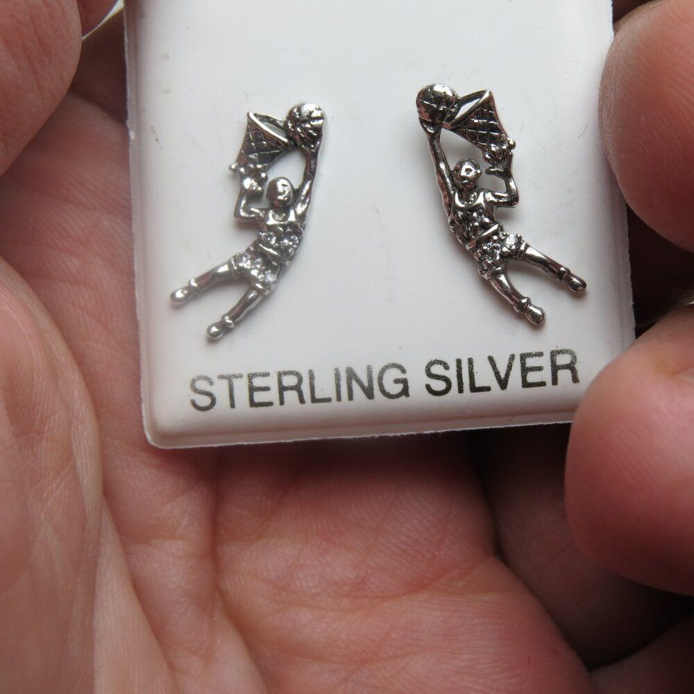 Sterling Silver Earring BasketBall Man Hand Crafted